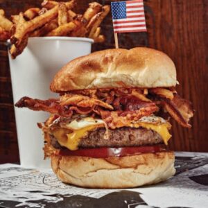 Americano Burger with Chips and Drinks