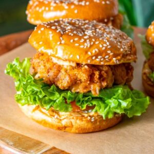 Chicken Spicy Burger with Chips and Drinks
