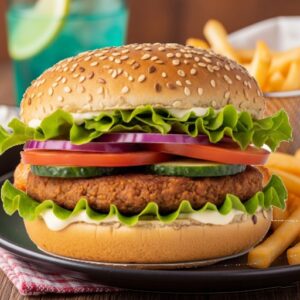Vegetable Burger with Chips and Drinks